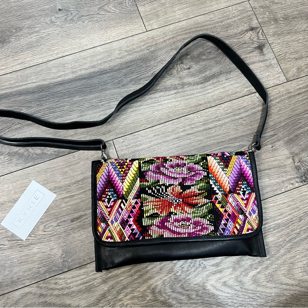 Genuine Leather embroidery cross body bag purse